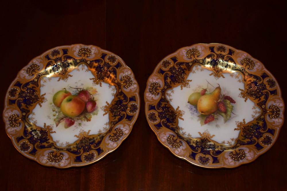 Royal Worcester artist signed 17 piece dessert service painted fruit. View V