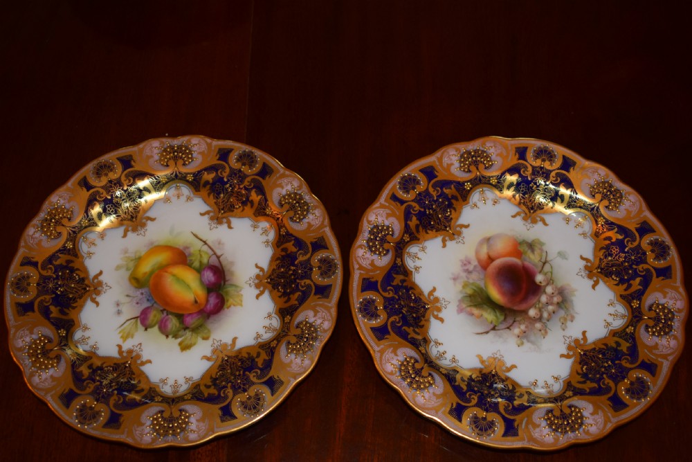 Royal Worcester artist signed 17 piece dessert service painted fruit. View VI