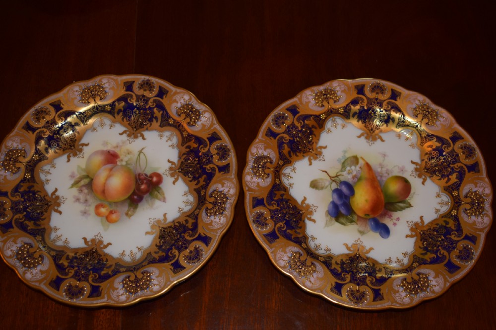 Royal Worcester artist signed 17 piece dessert service painted fruit. View VII