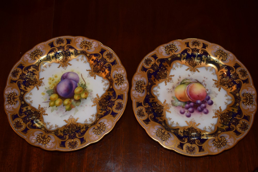 Royal Worcester artist signed 17 piece dessert service painted fruit. View VIII