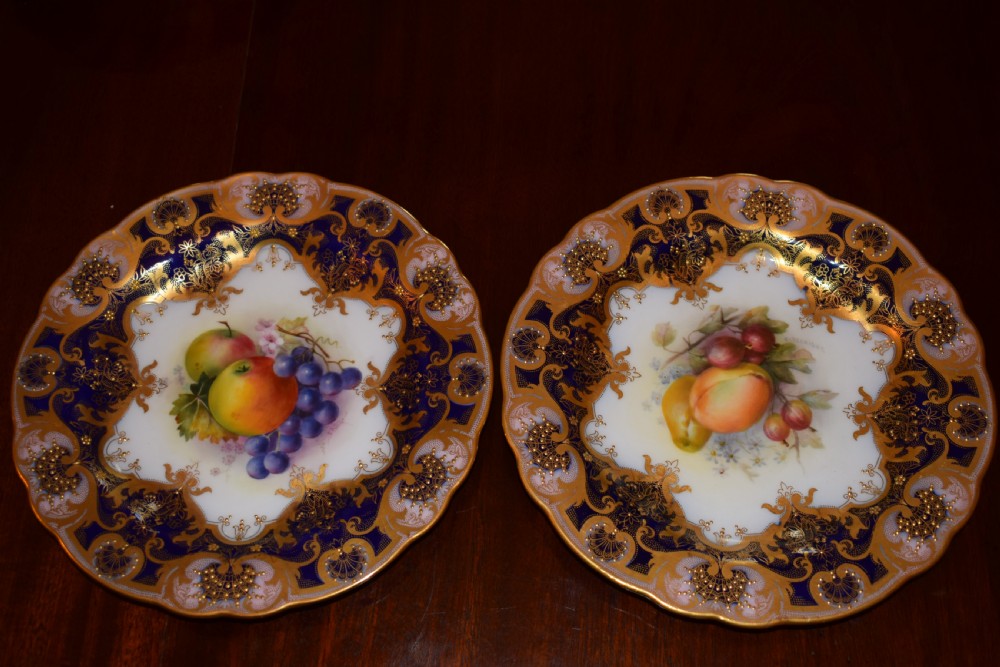 Royal Worcester artist signed 17 piece dessert service painted fruit. View IX