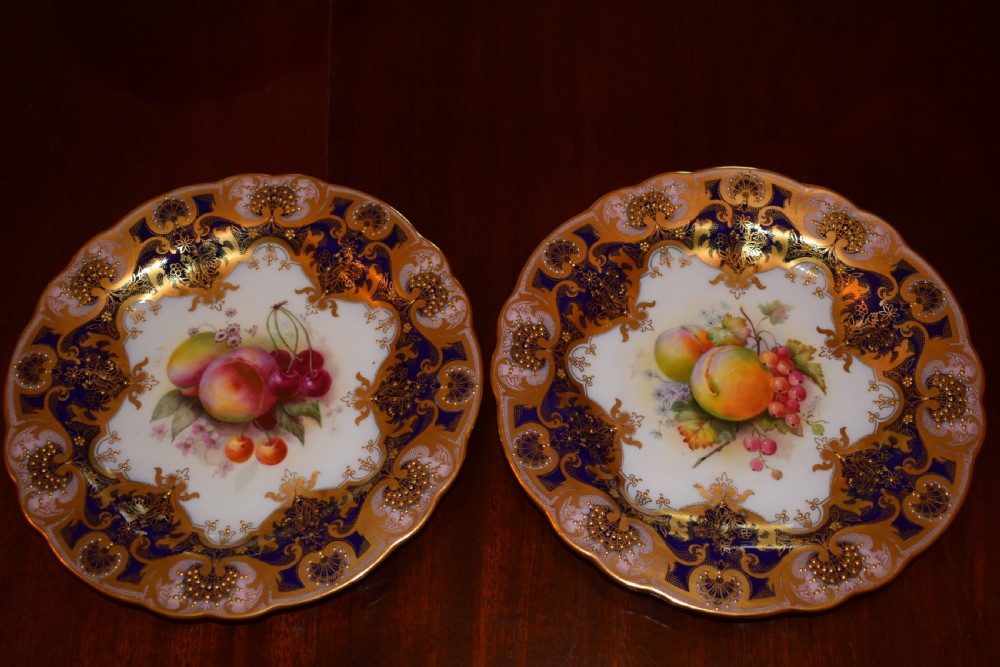 Royal Worcester artist signed 17 piece dessert service painted fruit. View X