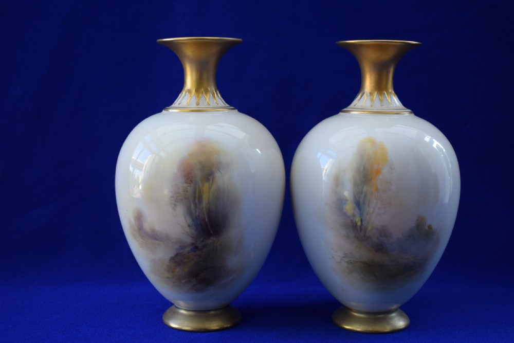Royal Worcester pair of Artist signed vases decorated Pheasants View II