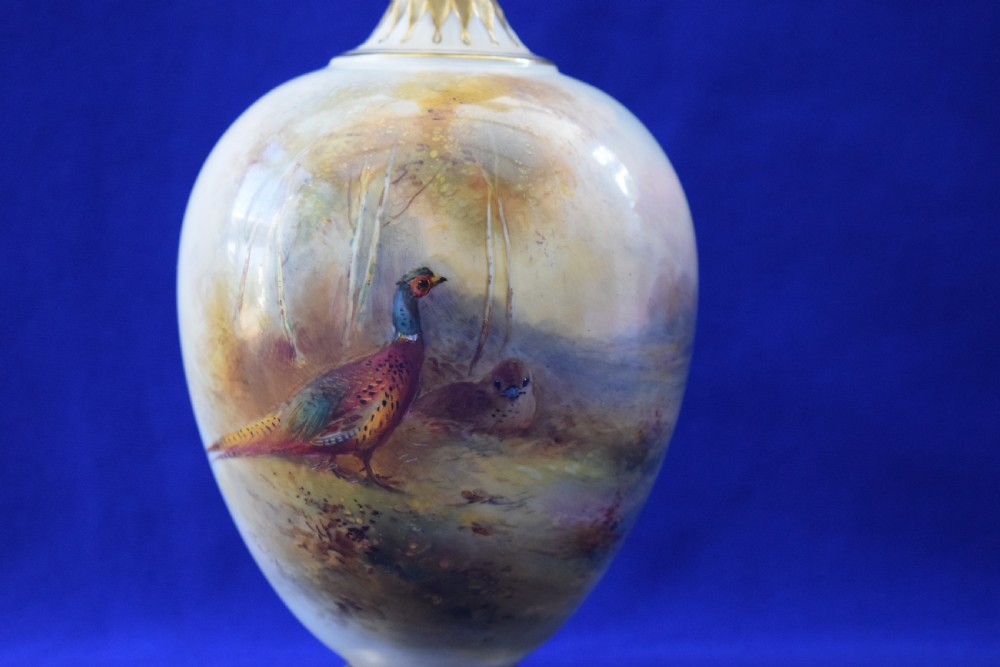 Royal Worcester pair of Artist signed vases decorated Pheasants View III