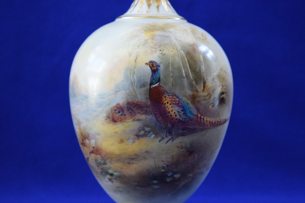 Royal Worcester pair of Artist signed vases decorated Pheasants View IV