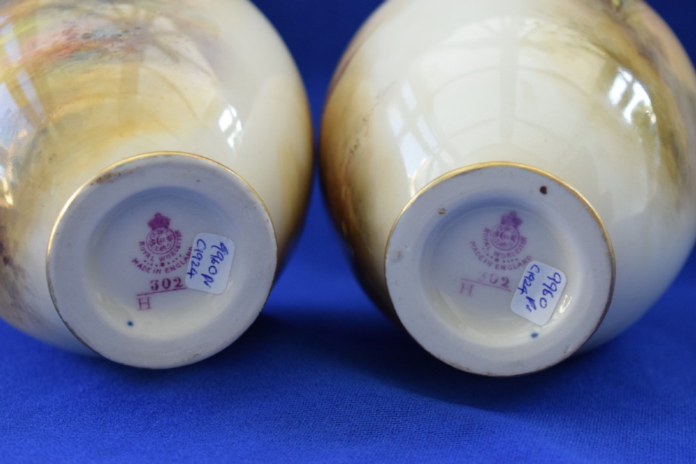 Royal Worcester pair of Artist signed vases decorated Pheasants View V