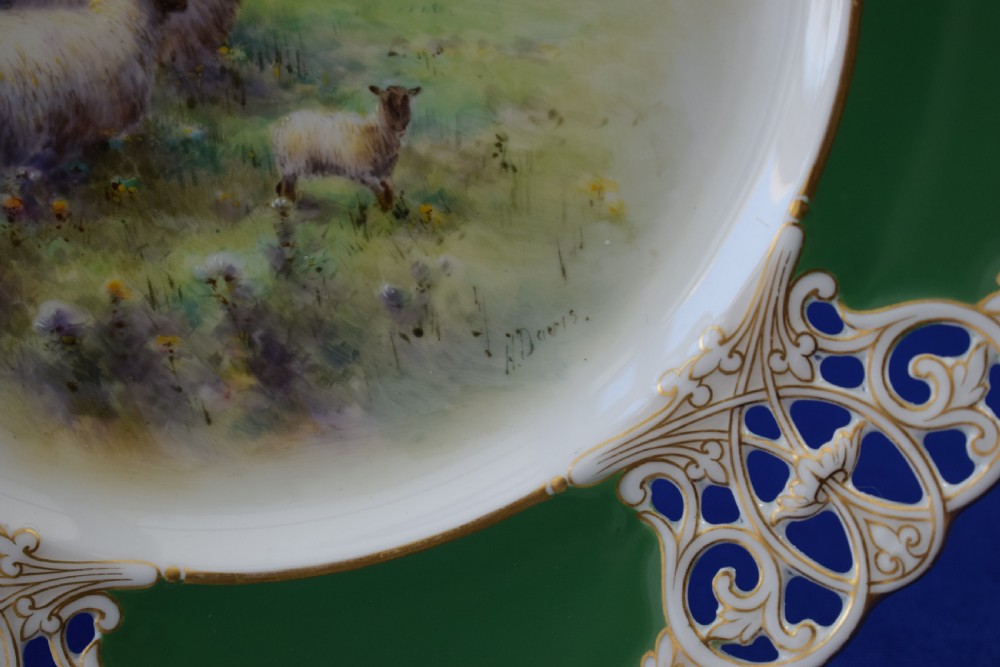 Royal Worcester cabinet plate, sheep by Harry Davis View III