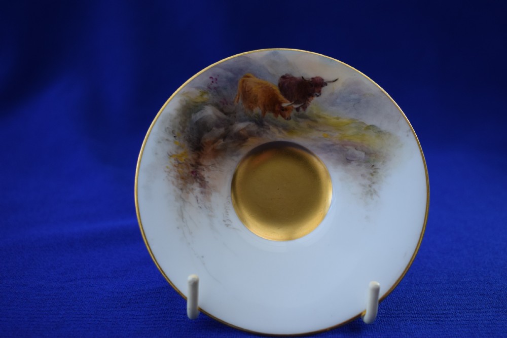 Royal Worcester demi tasse decorated highland cattle by Harry Stinton. View III