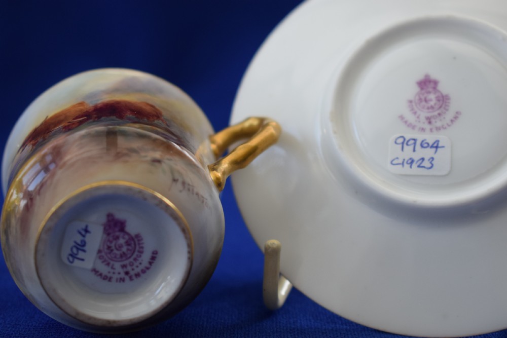 Royal Worcester demi tasse decorated highland cattle by Harry Stinton. View IV
