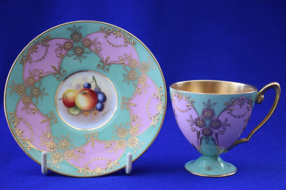 Royal Worcester fruit decorated demi tasse 