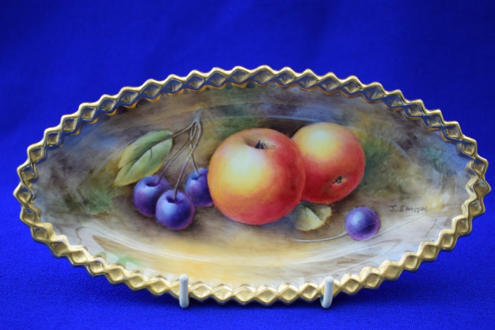 Royal Worcester painted fruit star edge bon bon dish, artist signed.
