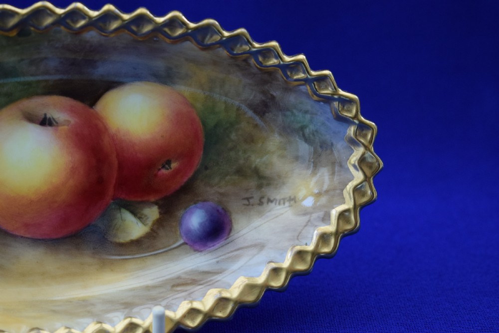 Royal Worcester painted fruit star edge bon bon dish, artist signed. View II