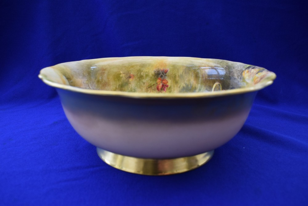 Royal Worcester painted fruit large bowl, artist signed. View II