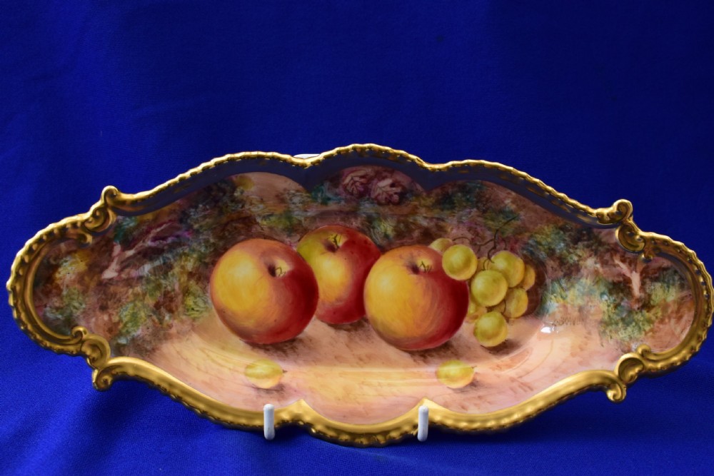Royal Worcester painted fruit pencil tray artist signed.