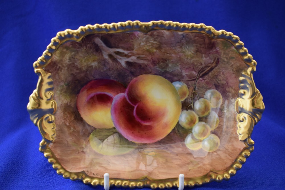 Royal Worcester painted fruit gadroon bon bon dish, artist signed.