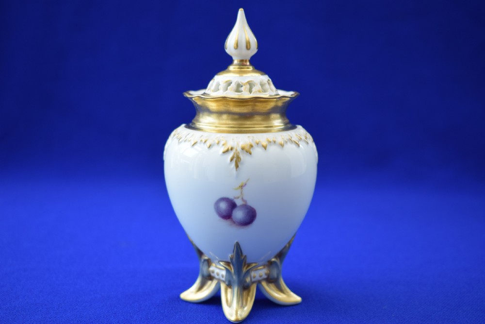 Royal Worcester painted fruit pot pourri vase and cover View II