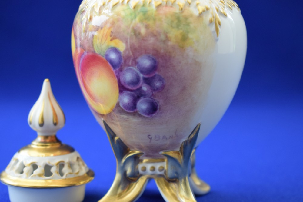 Royal Worcester painted fruit pot pourri vase and cover View III