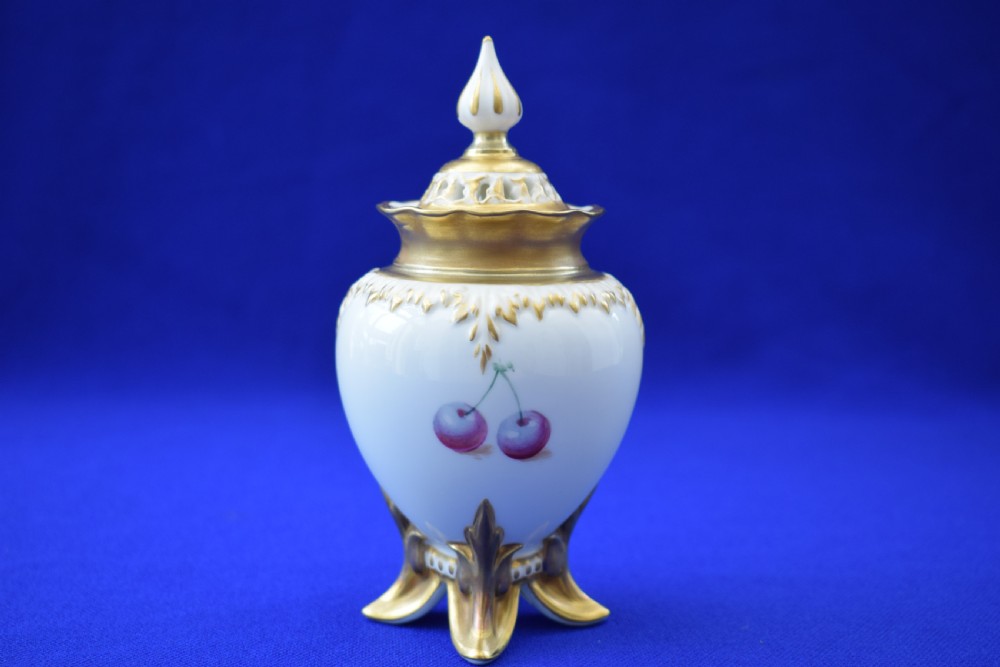 Royal Worcester painted fruit pot pourri vase and cover. View II