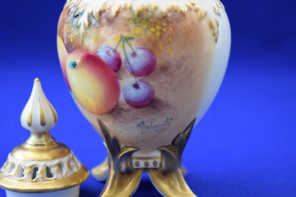 Royal Worcester painted fruit pot pourri vase and cover. View III