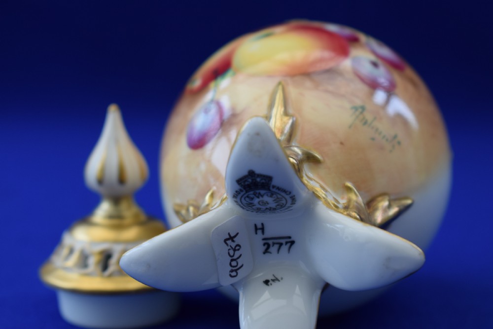 Royal Worcester painted fruit pot pourri vase and cover. View IV