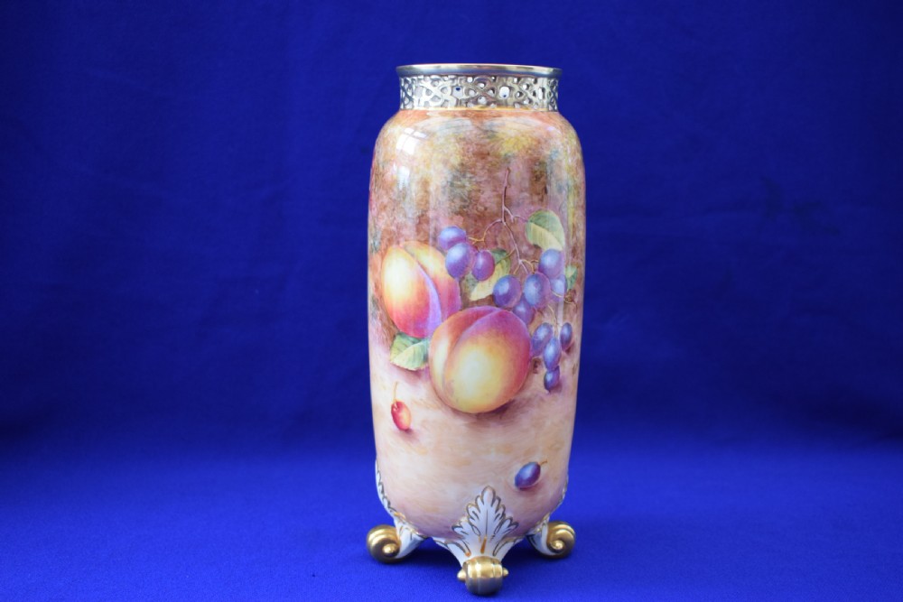 Royal Worcester painted fruit spill vase signed Freeman
