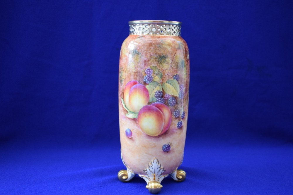 Royal Worcester painted fruit spill vase signed Freeman View II