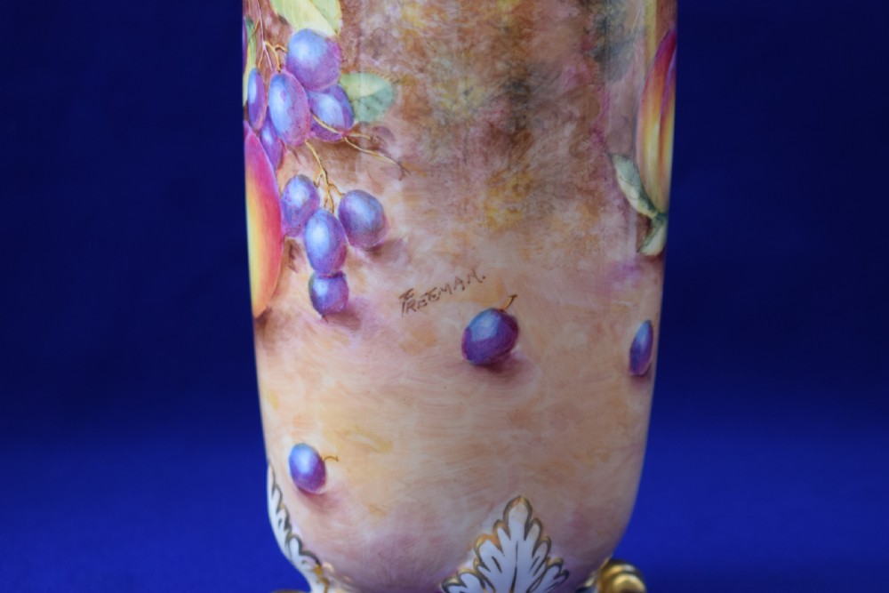 Royal Worcester painted fruit spill vase signed Freeman View III