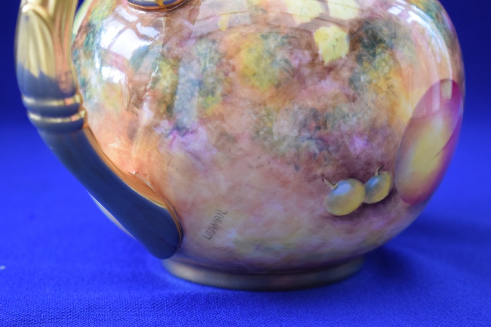 Royal Worcester painted fruit teapot and lid. View IV