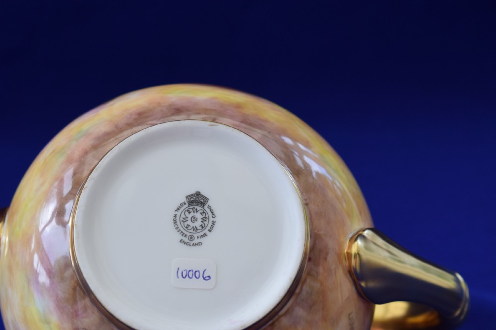 Royal Worcester painted fruit teapot and lid. View V