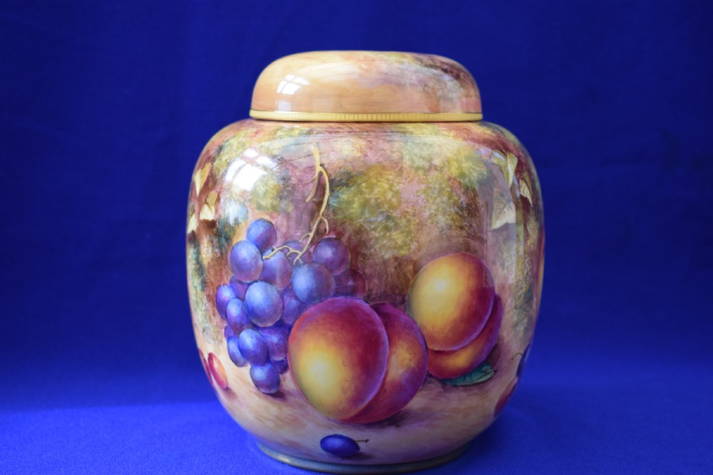 Royal Worcester painted fruit ginger jar and cover. View II