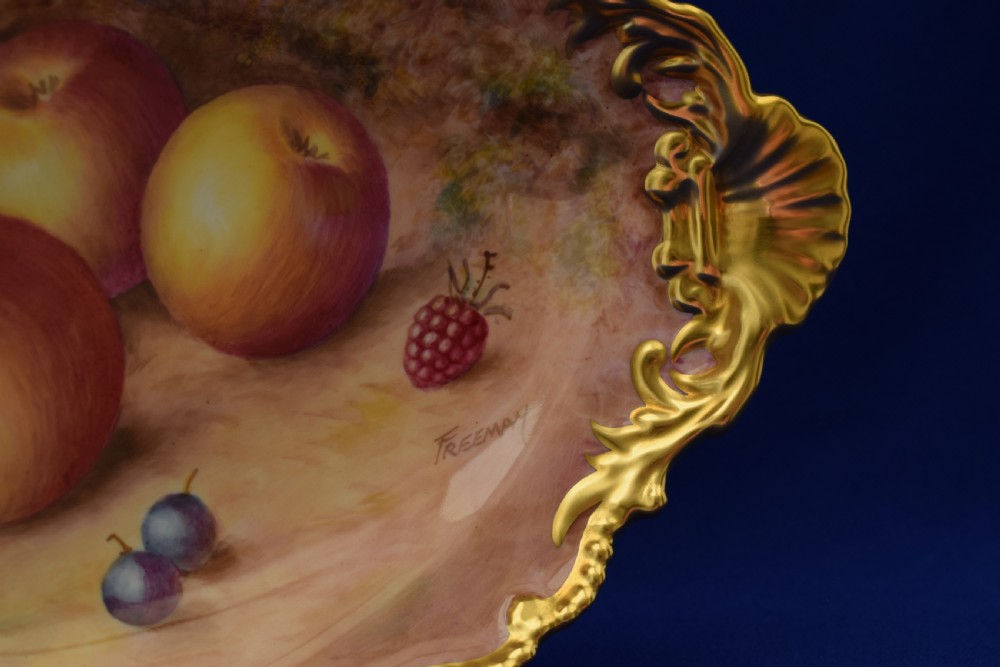 Royal Worcester painted fruit oval dessert dish View II