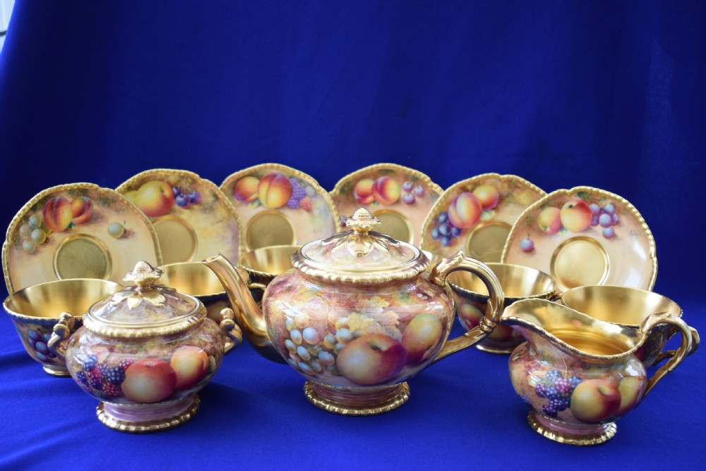 Royal Worcester painted fruit rope edge teaset for 6