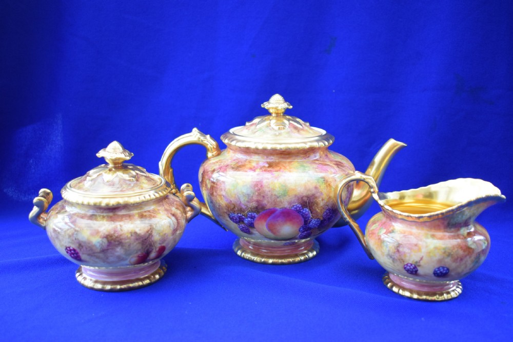 Royal Worcester painted fruit rope edge teaset for 6 View V