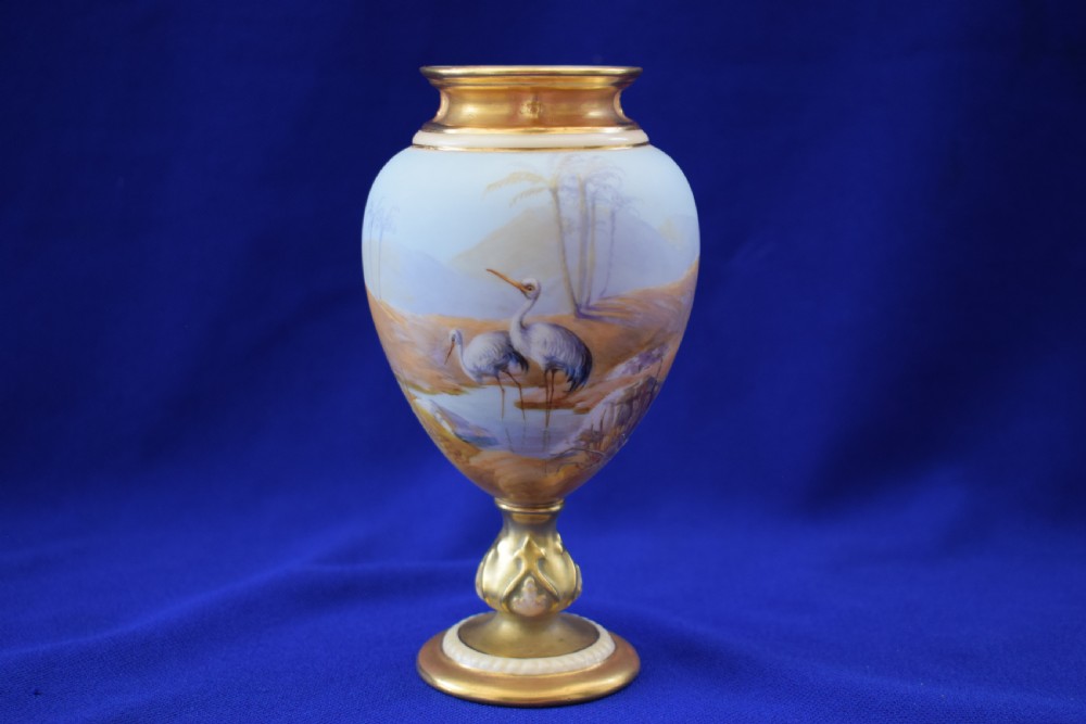 Royal Worcester hand painted goblet, storks by W Powell.