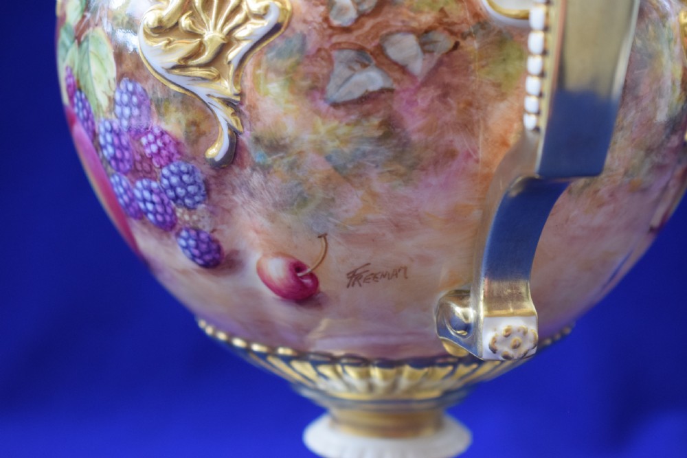 Royal Worcester painted fruit pot pourri vase of Trophy shape, View III