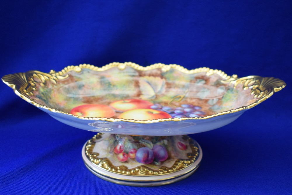 Royal Worcester painted fruit Low Comport signed Ayrton.