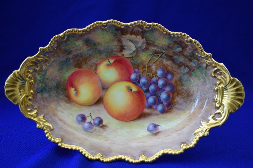 Royal Worcester painted fruit Low Comport signed Ayrton. View II