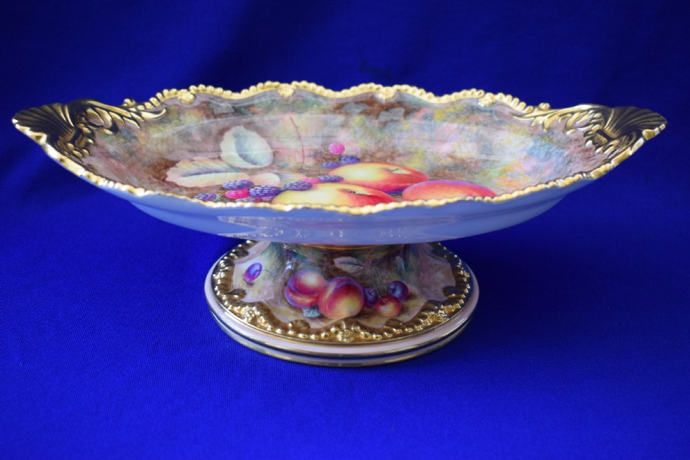 Royal Worcester painted fruit Low comport signed H Ayrton.