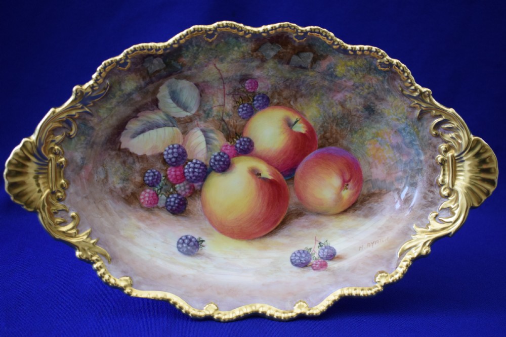 Royal Worcester painted fruit Low comport signed H Ayrton. View II
