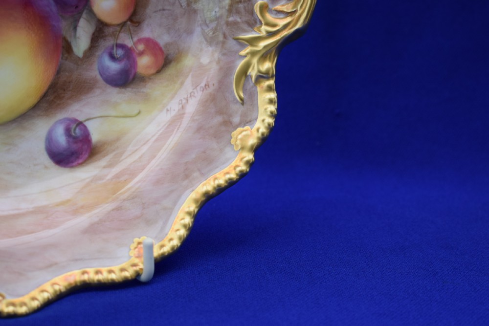 Royal Worcester painted fruit shell handled dessert dish View II