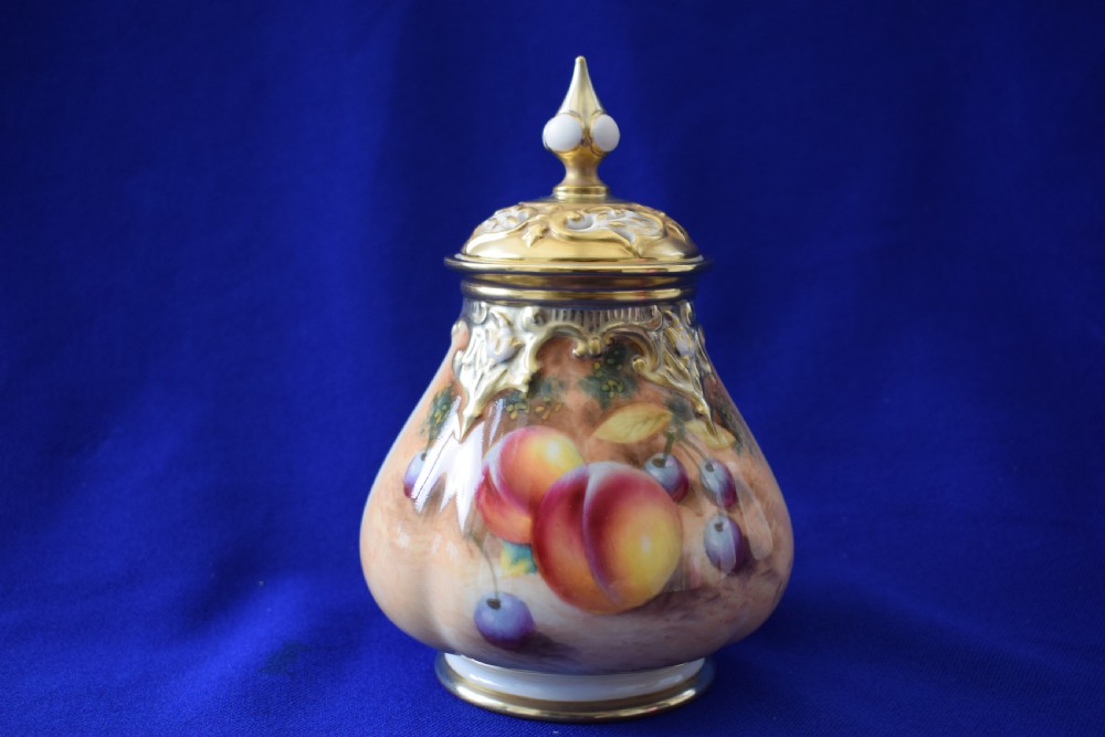 Royal Worcester painted fruit pot pourri vase and cover signed Roberts