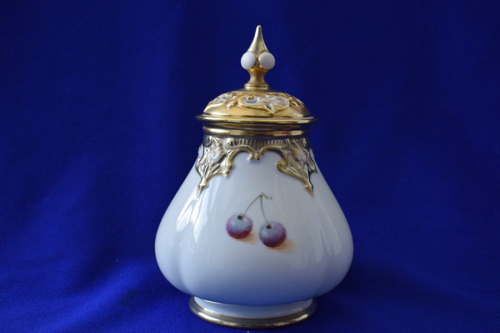 Royal Worcester painted fruit pot pourri vase and cover signed Roberts View II