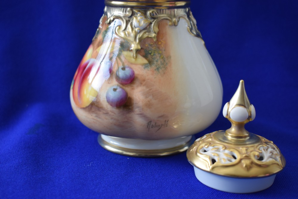 Royal Worcester painted fruit pot pourri vase and cover signed Roberts View III