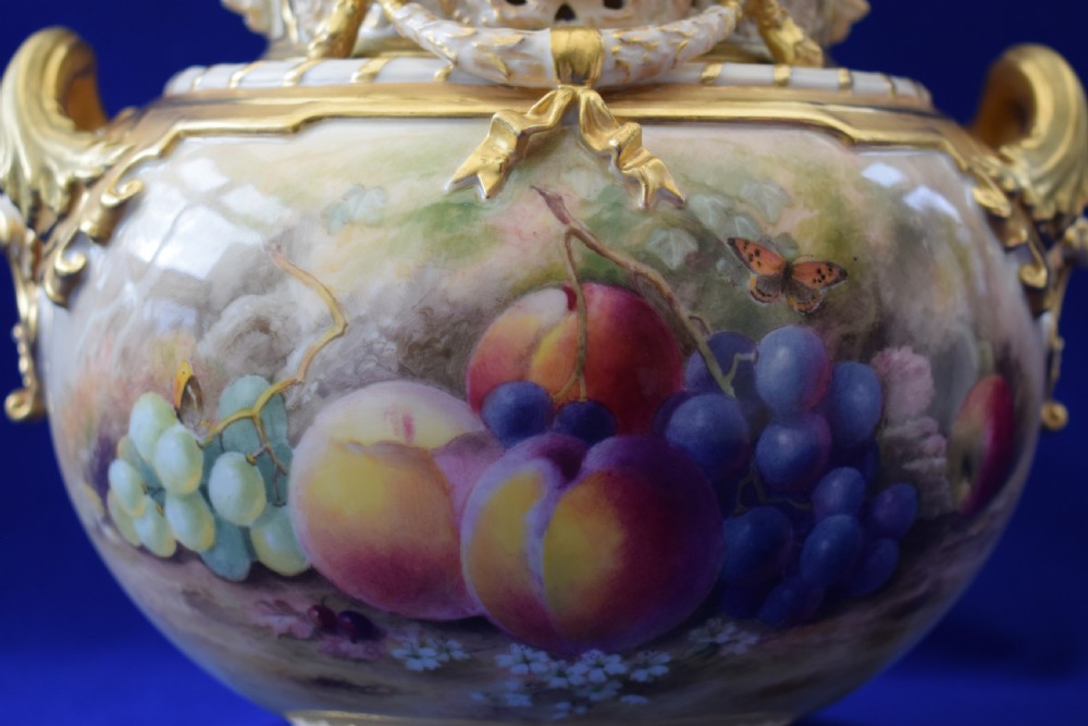 Royal Worcester painted fruit Bow vase, early pink mark period View II