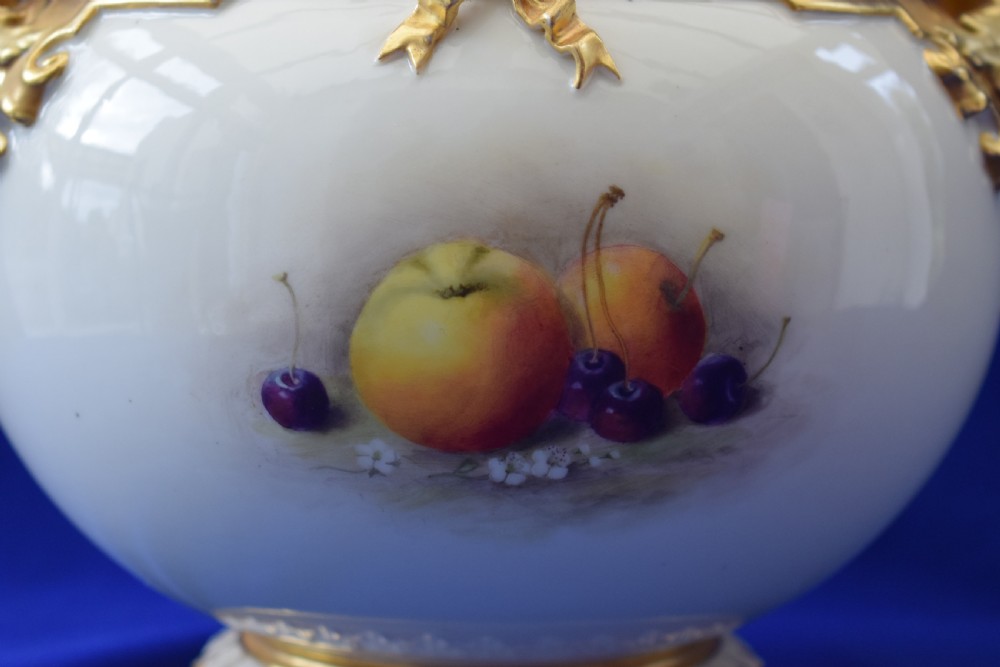 Royal Worcester painted fruit Bow vase, early pink mark period View III