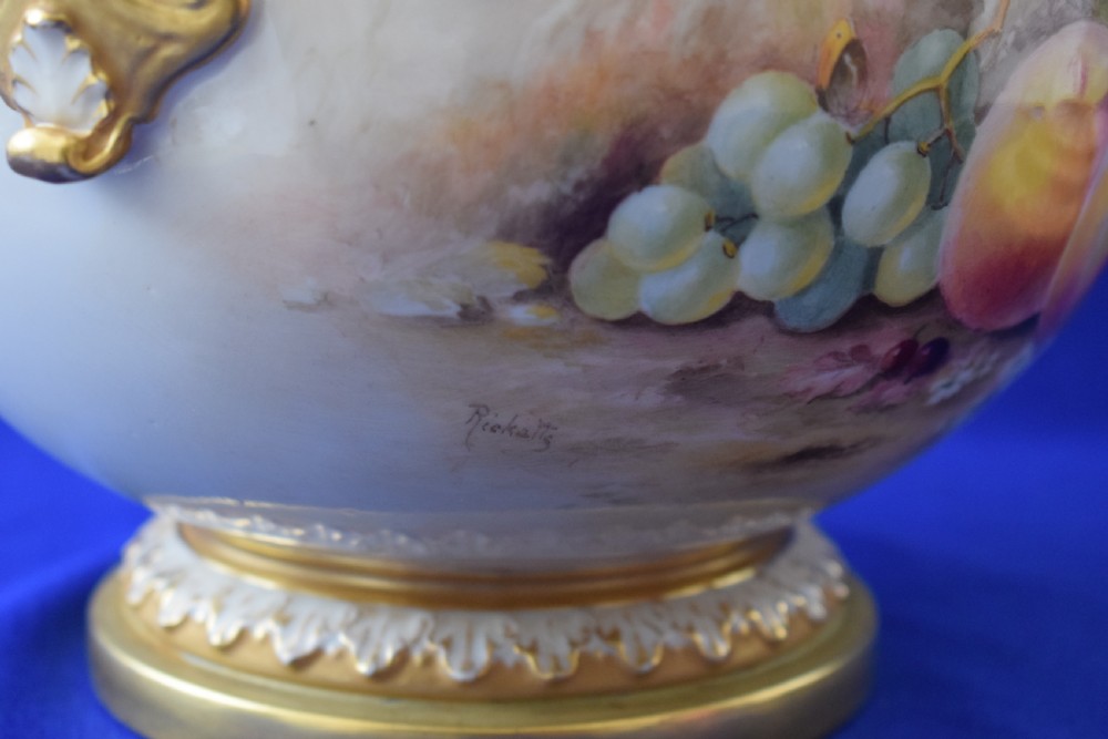 Royal Worcester painted fruit Bow vase, early pink mark period View IV
