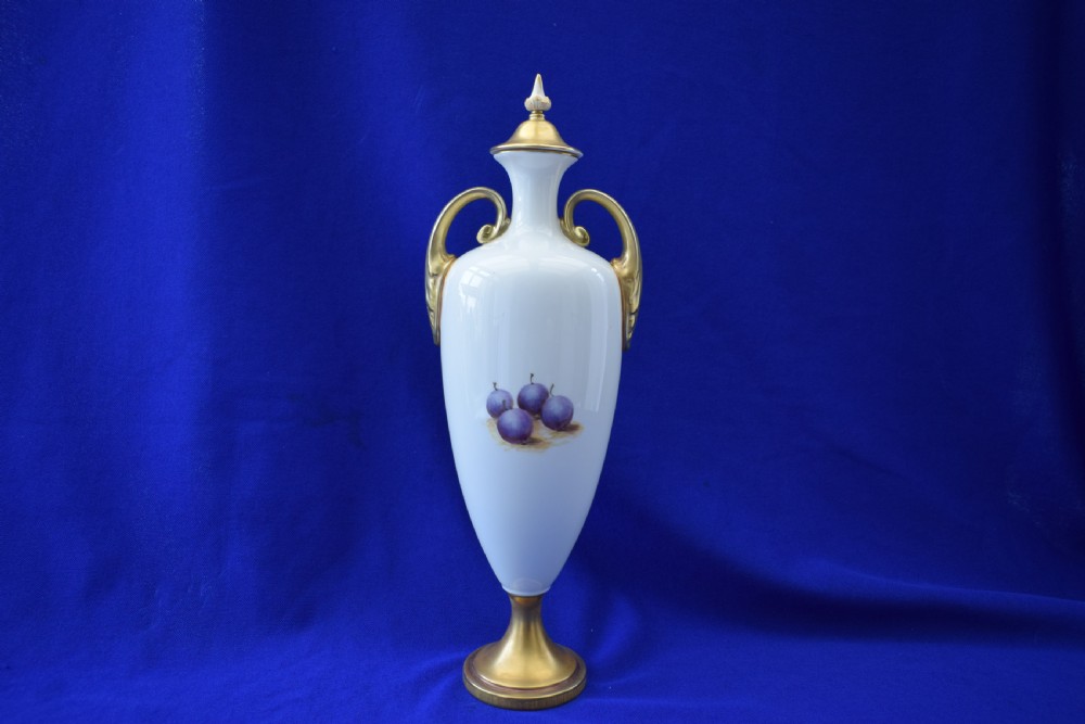 Royal Worcester painted fruit vase and cover signed R Lewis View II