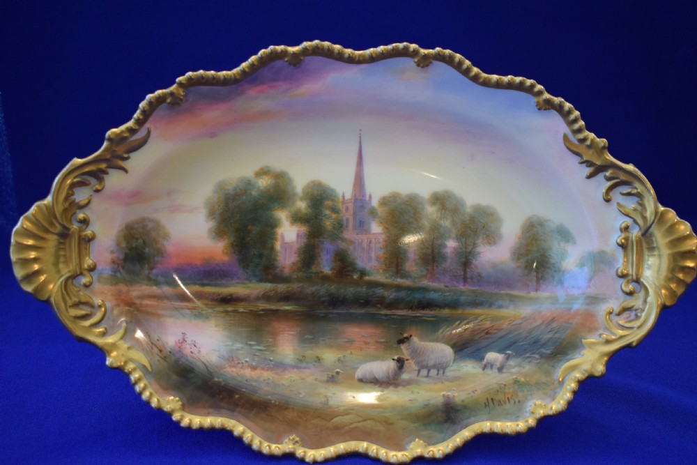 Royal Worcester hand painted low comport by Harry Davis