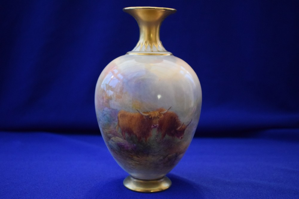 Royalm Worcester vase, highland cattle by Harry Stinton