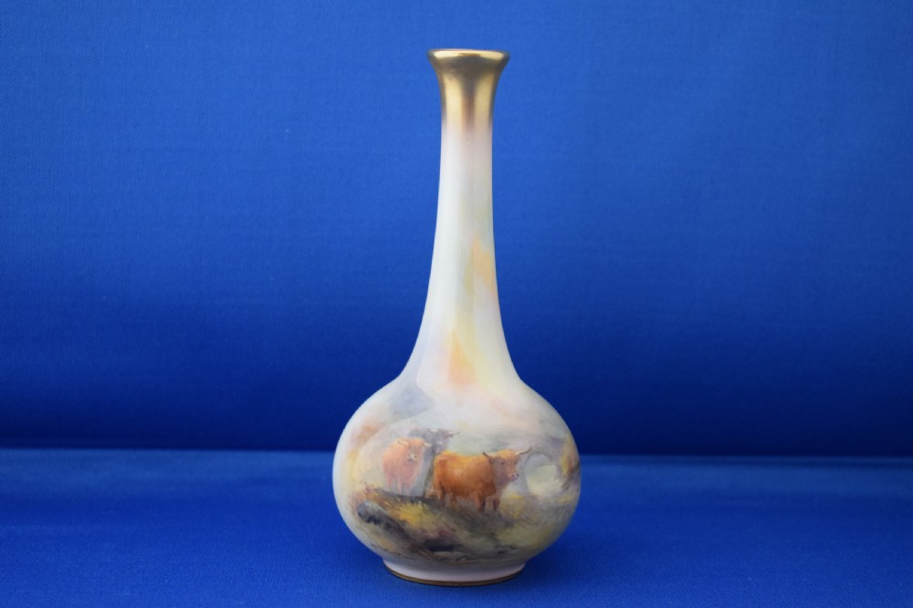 Royal Worcester highland cattle vase signed H Stinton